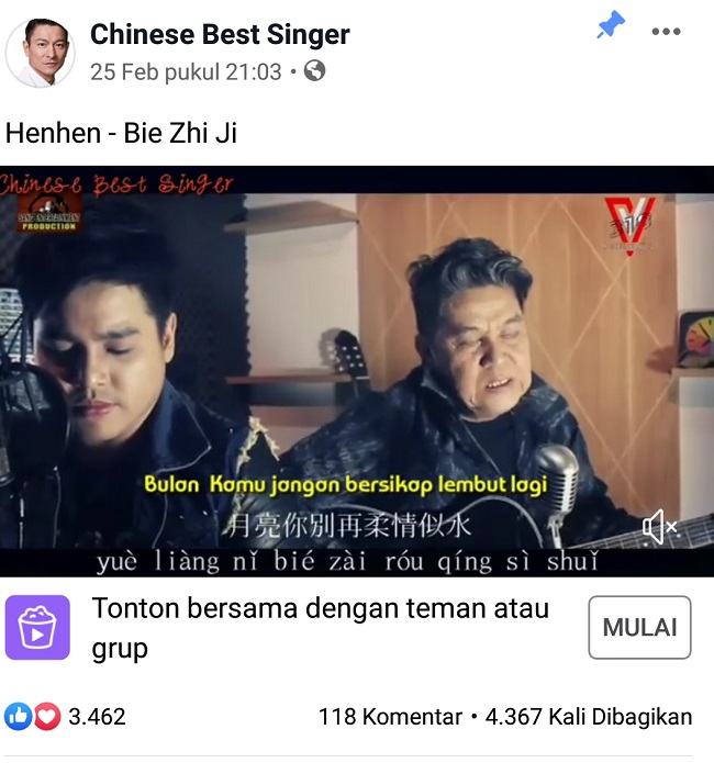 Video musik Asang Ruby dan Hen-hen yang unggah Chanel FB Chinese Best Singer