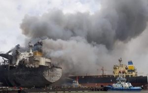 Kapal terbakar di Pelabuhan Belawan Medan/Antara