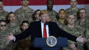 Presiden AS Donald Trump saat berbicara kepada pasukan Amerika dalam kunjungan dadakan ke Afghanistan/AFP