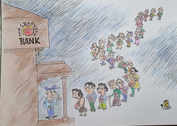 Ilustrasi antrian ke Bank - Foto: kartunis Bagong Soebardjo/ayo semarang.com