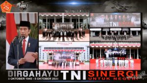 Perayaan HUT ke-75 TNI di Istana Negara, Jakarta, secara daring, Senin (5/10). Foto: youtube