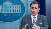 Juru bicara Dewan Keamanan Nasional AS, John Kirby memberikan pernyataan kepada media di Gedung Putih, Washington DC, Rabu, 22 Maret 2023.